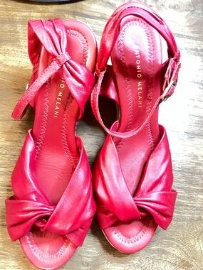 ANTONIO MELANI Red Knotted Leather Ankle-Strap Heels